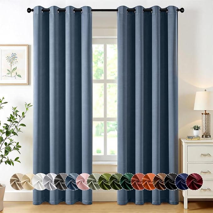 MIULEE Stone Blue Blackout Curtains for Bedroom Living Room 84 Inches Long 2 Panels, Thermal Insulated Room Darkening Drapes Solid Grommet Noise Reduction Light Blocking Window Treatments 50x84 Inch
