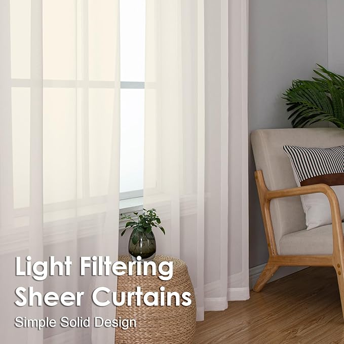 OVZME Cream Sheer Curtains 63 Inches Long 2 Panels - Soft Light Filtering Window Sheer Panels for Living Room/Bedroom, Top Dual Rod Pocket, 1 Pair, Each 42Wx63L Inches