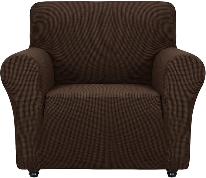 ZNSAYOTX Super Stretch Chair Slipcover Universal Sofa Chair Covers for Living Room Dogs Pet Furniture Protector Spandex Armchair Slipcovers with Anti Slip Foam Sticks (Coffee, Chair)