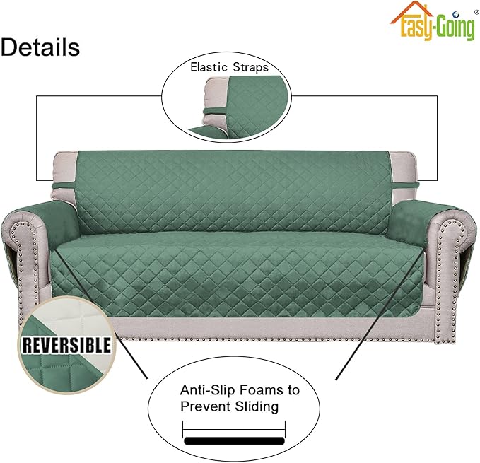 Easy-Going Oversized Chair Sofa Slipcover Reversible Sofa Cover Water Resistant Couch Cover Furniture Protector Cover with Elastic Straps for Pets Dog (Oversized Chair, Cyan/Ivory)