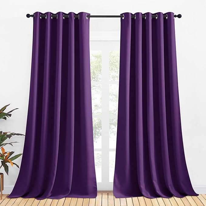 NICETOWN Blackout Curtain Panels for Bedroom, 2 Panels, W70 x L95-inch, Royal Purple, Thermal Insulated Grommet Top Blackout Draperies and Drapes for Basement