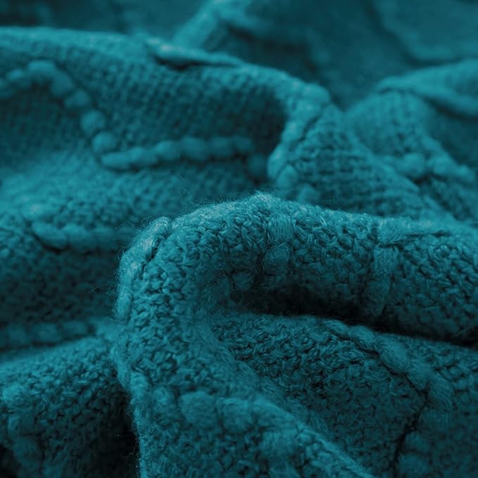 BOURINA Teal Throw Blanket 50 x90 Inches Throw Textured Solid Soft Sofa Throw Bed Runner Couch Cover Knitted Decorative Blanket Bed Runner