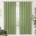 LAMIT Green Linen Curtains for Bedroom, Faux Linen Textured Light Filtering Drapes Rod Pocket Boho Neutral Room Decor Panels for Farmhouse/Living Room, 2 Panels, 52 x 72 Inch