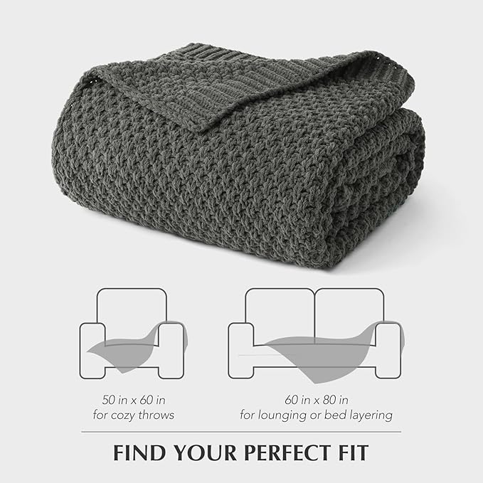 EVERGRACEHOME Chunky Chenille Knit Throw Blanket for Couch, Soft Luxurious Moss Stitch Blankets for Bed, Cozy Decorative Farmhouse Knitted Throws for Sofa, Charcoal Gray, 60" x 80"