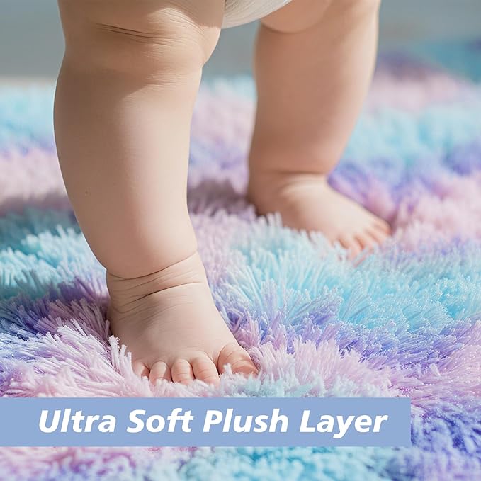 8x10 Fluffy Area Rugs for Living Room,Shag Area Rug for Bedroom,Soft Fuzzy Rug Non-Shedding Indoor Plush Carpet for Kids Bedroom Nursery Home Decor,Rainbow Purple