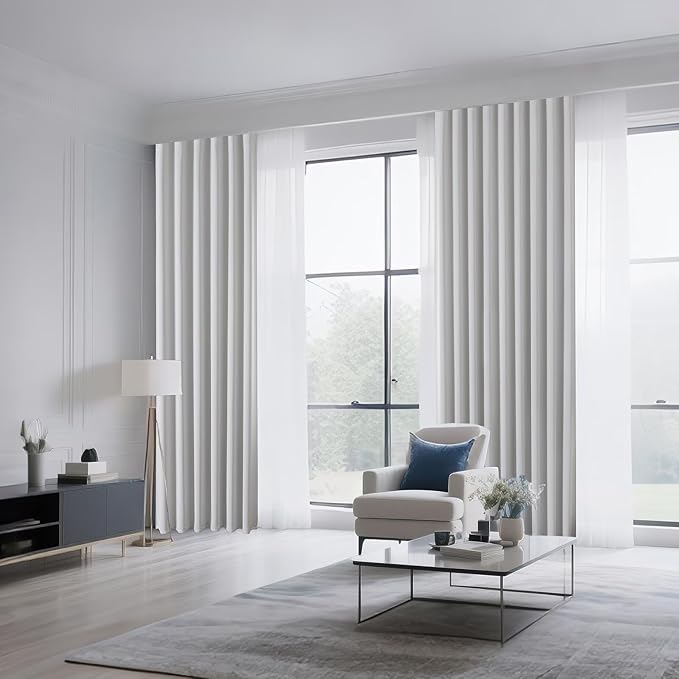 CUCRAF Grayish White Blackout Curtains 84 inch Length 2 Panels Set, Rod Pocket Room Darkening Drapes for Bedroom Living Room, Insulated Thermal Light Blocking Window Curtain (W52 x L84 Inch)