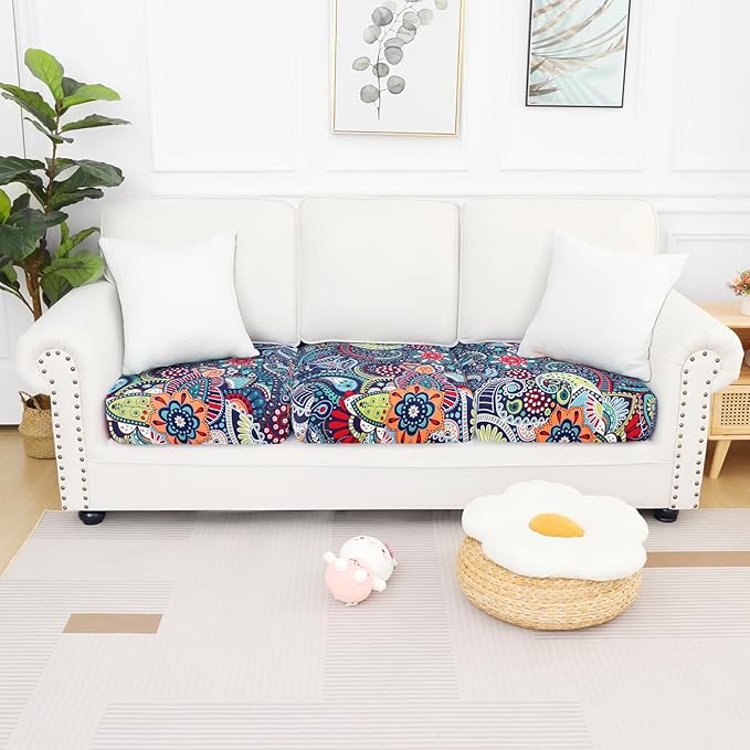 Smiry Printed Couch Cushion Covers, Stretch Soft Couch Covers for Sofa, Washable Non-Slip Sofa Slipcover Furniture Protector for Indoor and Outdoor (3 Pack, Blue Green)