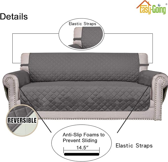 Easy-Going Chair Sofa Slipcover Reversible Sofa Cover Water Resistant Couch Cover Furniture Protector Cover with Elastic Straps for Pets Kids Children Dog Cat (Chair, Gray/Ivory)
