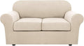 H.VERSAILTEX 3 Piece Stretch Sofa Covers for 2 Cushion Loveseat Couch Covers for Living Room Sofa Slipcovers (Base Cover Plus 2 Seat Cushion Covers) Thicker Jacquard Fabric(Medium Sofa, Natural)