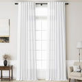 Linen White Curtains 145 inch Extra Long for Living Room Back Tab Light Filtering Semi Sheer Drapes Modern Farmhouse Coastal Decor Cotton Textured Curtain for Floor to Ceiling High Window 52x145