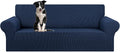 KEKUOU Stretch Oversized Sofa Slipcover 1 Piece Couch Sofa Cover (94"-110") Furniture Protector 4 Seater Sofa with Elastic Bottom for Kids,Pet.Jacquard Checked Pattern Fabric(X Large,Navy Blue)