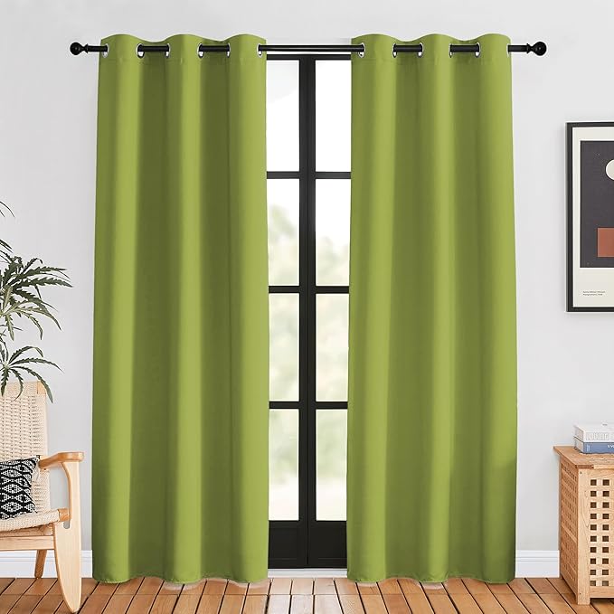 NICETOWN Blackout Window Curtains 80 inch Long, 2 Panels, 34 inch, Fresh Green, Grommet Top Room Darkening Thermal Insulated Solid Vertical Drapes for Bedroom/Kid Room
