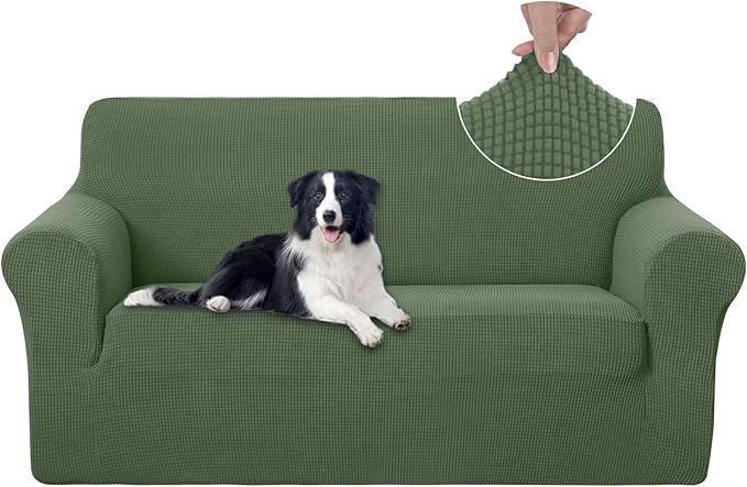 U-NICE HOME Oversized Stretch Loveseat Couch Cover Sofa Covers Washable Sofa Slipcover Furniture Protector for 2 Cushion Couch Sofa Pet Friendly, Loden Frost
