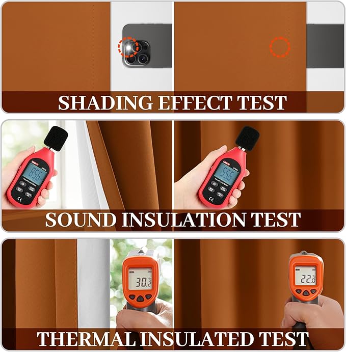 Yakamok Room Darkening 100% Blackout Curtains Grommet Window Treatments with 2 Thick Layers-Burnt Orange Thermal Insulated Drapes Set of 2 Panels for Bedroom Living Room 38 Inches by 84 Inches Length