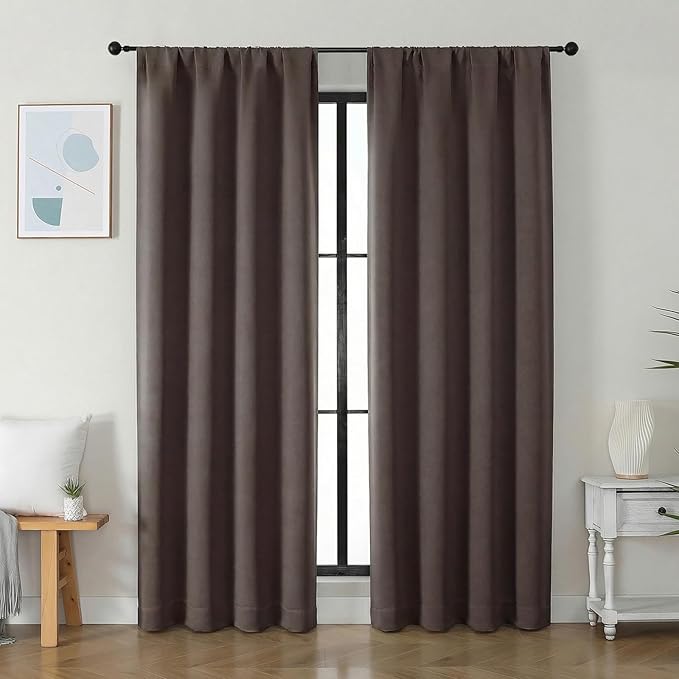 Simplebrand Ava Chocolate Blackout Curtains for Bedroom 84 Inch Length 2 Panels Set, Solid Thermal Insulated Privacy Nursery Window Treatment Curtains Blackout Drapes, W40 x L84 Inch, Chocolate