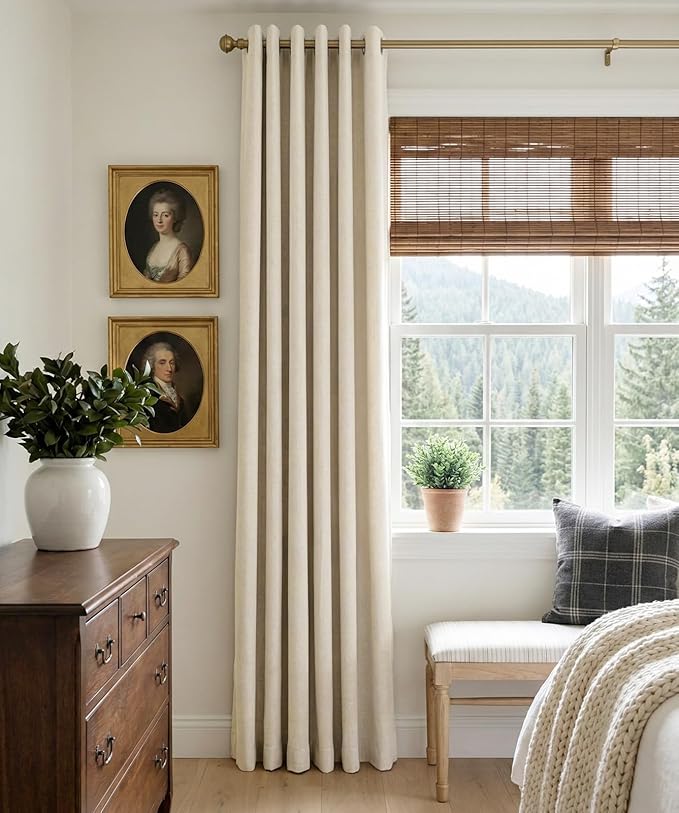 100% Blackout Shield Linen Blackout Curtains for Bedroom, Butter Cream Grommet Curtains for Living Room, Thermal Insulated Room Darkening Drapes for Nursery, Boho Home Decor, 50" W x 72" L, 2 Panels