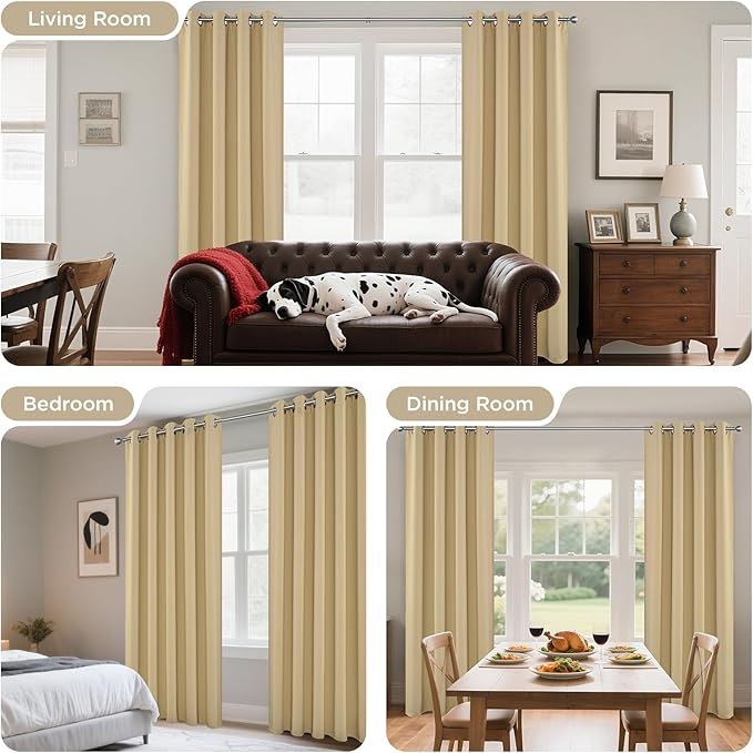 Joydeco Blackout Curtains 95 Inches Long 1 Panel, Thermal Insulated Long Curtains& Drapes 1 Piece, Room Darkening Grommet Drapes for Living Room Bedroom Window (W70 x L95 Inch, Beige)