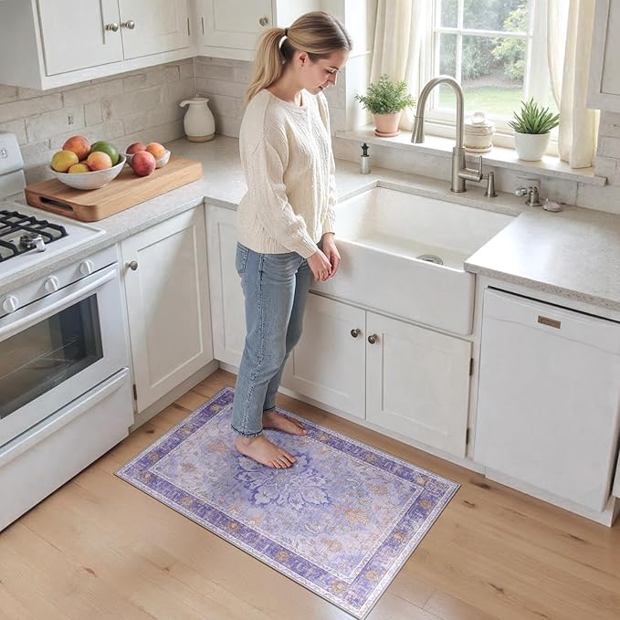 Area Rugs 2'x3' Kitchen Rugs Entry Rug Small Rugs for Entryway Kitchen Bathroom Door Mat Indoor Entrance,Washable Non Slip, Light Purple Brown