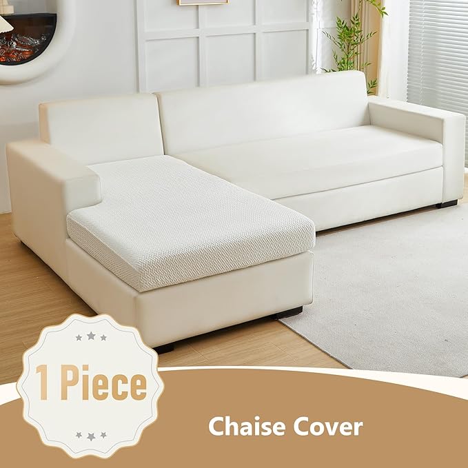 Couch Cushion Covers for Sofa Couch Covers Wear-Resistant Universal Sofa Cover Washable Stretch for Sectional Slipcovers (Texture-Cream White,Chaise Cover)