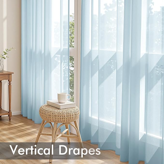 MIULEE Sky Blue Sheer Curtains 72 Inches Long, 4 Panels Set, Light Filtering Rod Pocket Voile Drapes for Living Room and Bedroom, Airy Soft Fabric Window Treatments, 42 x 72 Inches