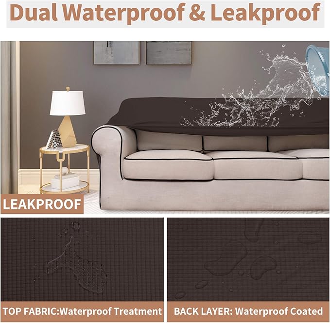 Easy-Going 100% Waterproof Couch Cover, Dual Waterproof Sofa Cover, Stretch Jacquard Sofa Slipcover, Leakproof Furniture Protector for Kids, Pets, Dog and Cat (Sofa, Chocolate)