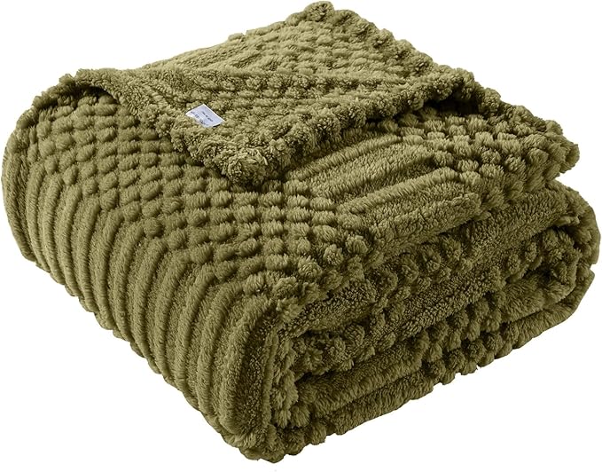 90x90 Inch Green Queen Large Blanket - Soft & Fluffy Fleece, Neutral Tan Color, Cute & Aesthetic, Perfect for Sofa, Couch, Bed, Living Room & Bedroom, All-Season Use, Plush & Cozy Decorative Blanket