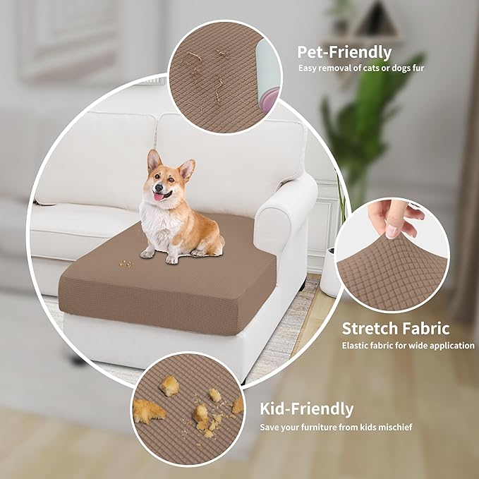 Easy-Going Stretch Sectional Couch Covers 1 Piece Chaise Lounge Slipcover L Shape Separate Cushion Couch Seat Chaise Cover for Both Left/Right Sectional Couch Camel