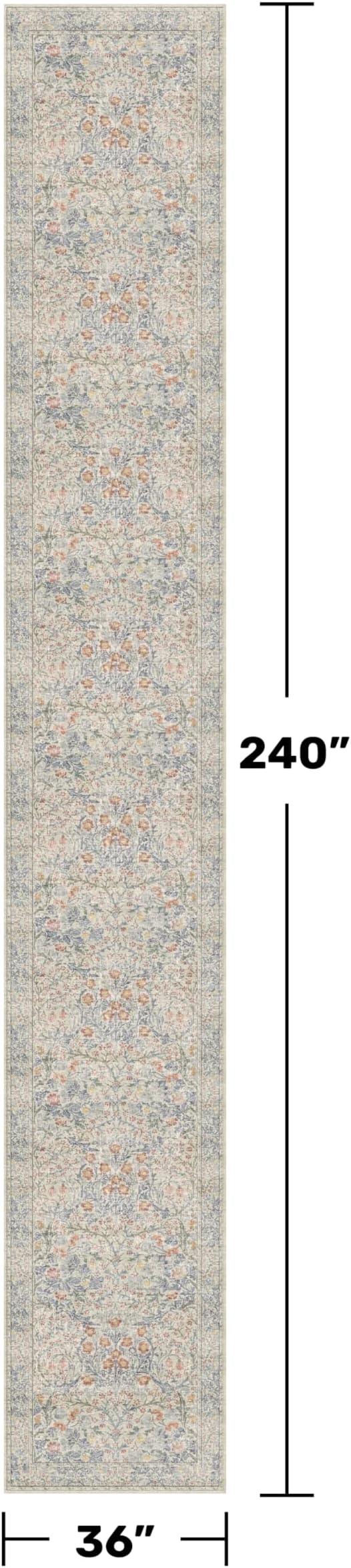 Washable 3x20 Wide Hallway Runner Rug - Beige Blue Ultra Soft Extra Long Runner Non Slip, Low Pile Stain Resistant Boho Pastel Rug for Large Kitchen, Entryway