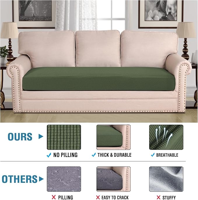 H.VERSAILTEX Super Stretch Individual Seat Cushion Covers Sofa Covers Couch Cushion Covers Slipcover Sets Thick Jacquard Textured Twill Fabric (1 Piece Sofa Cushion Cover, Bronze Green)