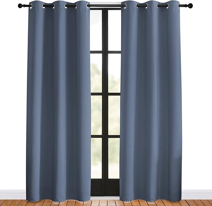 NICETOWN Blackout Curtains for Bedroom, Stone Blue, 42-inch Wide x 80-inch Long, 2PCs, Thermal Insulated Privacy Window Treatment Curtains & Drapes for Living Room, Nursery