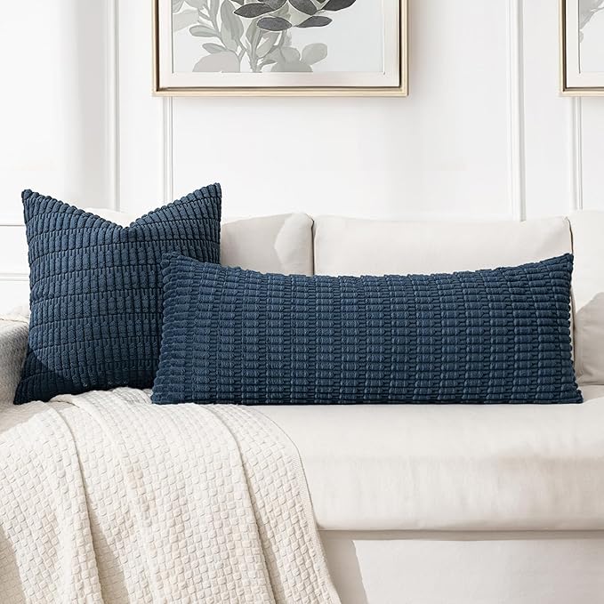 MIULEE Pack of 1 Blue Long Body Lumbar Decorative Throw Pillow Cover 14x36 Inch for Bed Couch Sofa Living Room Soft Boho Pillow Cover Modern Farmhouse Home Decor