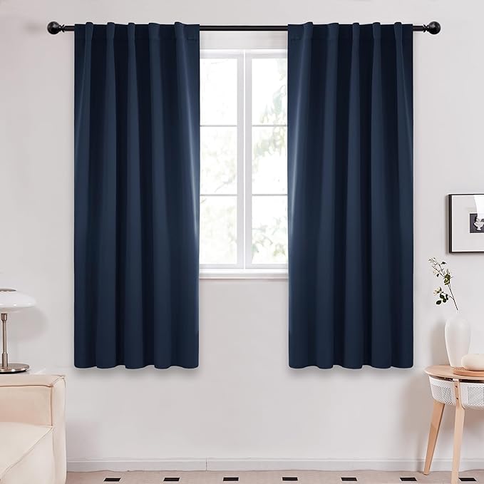 Deconovo Blackout Curtains, Thermal Insulated, W42 x L72 2 Panels, Back Tab, Machine Washable, Room-Darkening Drapes for Bedroom/Living Room Navy Blue