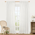 LAMIT Natural Linen Curtains for Bedroom, 84 Inch Length Faux Linen Textured Light Filtering Drapes Rod Pocket Window Treatment Panels for Living Room, Set of 2 Panels, 52 x 84 Inch, Ivory White