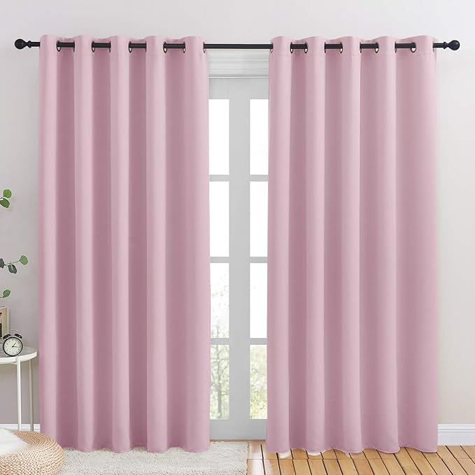 NICETOWN Room Darkening Draperies Curtains for Girls Room, Nursery Essential Thermal Insulated Grommet Top Blackout Panels (Lavender Pink, 1 Pair, 70 x 84 inches)