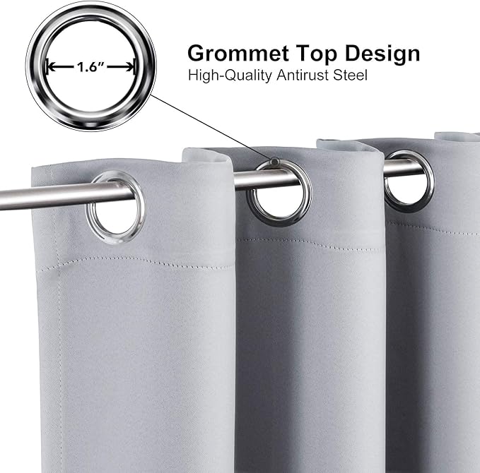 ChrisDowa Grommet Blackout Curtains for Bedroom and Living Room - 2 Panels Set Thermal Insulated Room Darkening Curtains (Light Grey, 38W x 45L)