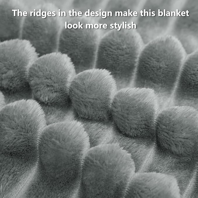 HIMEET Grey Ribbed Twin Blanket for Bed - 300GSM Lightweight Soft Fleece Blanket for Men Women, Cozy Blankets Graduation Birthday Gifts, Striped Spring Home School Dorm Decor, Grey, 60x80 Inches