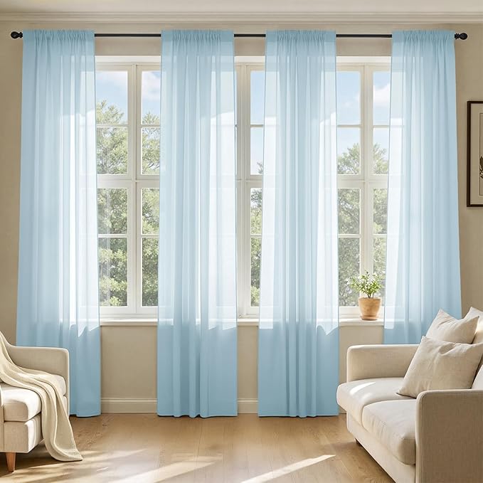 MIULEE Sky Blue Sheer Curtains 72 Inches Long, 4 Panels Set, Light Filtering Rod Pocket Voile Drapes for Living Room and Bedroom, Airy Soft Fabric Window Treatments, 42 x 72 Inches