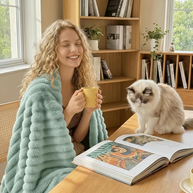 HIMEET Sage Green Ribbed Throw Blanket for Couch - 300GSM Lightweight Soft Fleece Blanket for Women, Cozy Blankets for Mothers Gifts, Striped Spring Home Room Decor, Sage Green, 50x60 Inches
