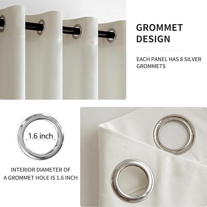 MIULEE Elegant Velvet Curtains Ivory Grommet Curtains Thermal Insulated Soundproof Room Darkening Blackout Curtains/Drapes for Girls & Ladys Living Room/Bedroom Decor 52 x 96 Inch 2 Panels