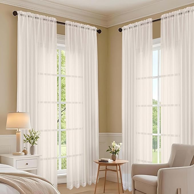 OVZME Cream Sheer Curtains 120 Inches Long 2 Panels Set, 59 Inch Extra Wide Soft Airy Lightweight Sheer Curtains for Living Room, Farmhouse Voile Filmy Rod Pocket Drapes, 59Wx120L Inches