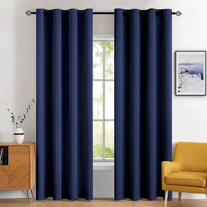 MIULEE Blackout Curtains for Bedroom Living Room Thermal Insulated Room Darkening Grommet Top Solid Light Blocking Drapery Set of 2 Window Panels 52 x 72 Inches Navy Blue