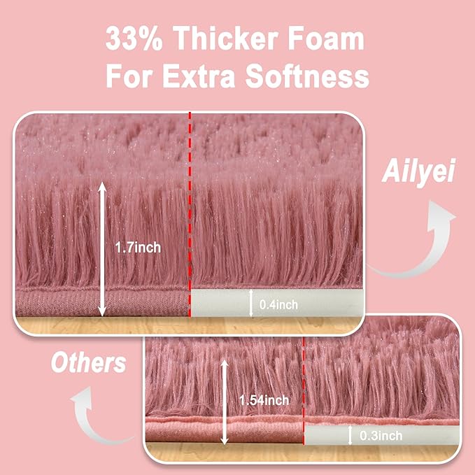 Soft Runner Rugs for Bedroom Hallways, 2x5 Blush Pink Fluffy Shag Throw Area Rug Non Slip for Bedside Dorm, Long Shaggy Furry Carpet for Nursery Living Room
