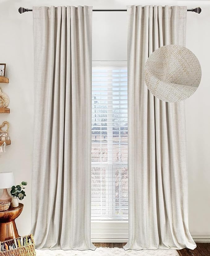 100% Blackout Shield Linen Blackout Curtains for Bedroom 120 Inches Long, Back Tab/Rod Pocket Living Room Drapes, Thermal Insulated Blackout Curtains 2 Panels Set, 50" W x 120" L,Cream