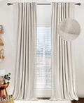100% Blackout Shield Linen Blackout Curtains for Bedroom 108 Inches Long, Back Tab/Rod Pocket Living Room Drapes, Thermal Insulated Blackout Curtains 2 Panels Set, 50" W x 108" L,Cream
