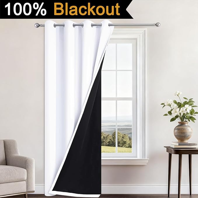 Yakamok 100% Blackout Curtains 84 Inches Long, 2 Thick Layers Heat and Full Light Blocking Soft Thermal Insulated Drapes for Bedroom(52" Wide Each Panel, Pure White, 1 Panel)