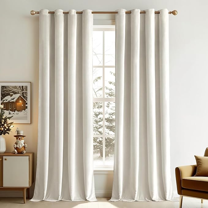 MIULEE Velvet Curtains Ivory Elegant Grommet Curtains Thermal Insulated Soundproof Room Darkening Drapes for Classical Living Room Bedroom Decor 52 x 84 Inch Set of 2