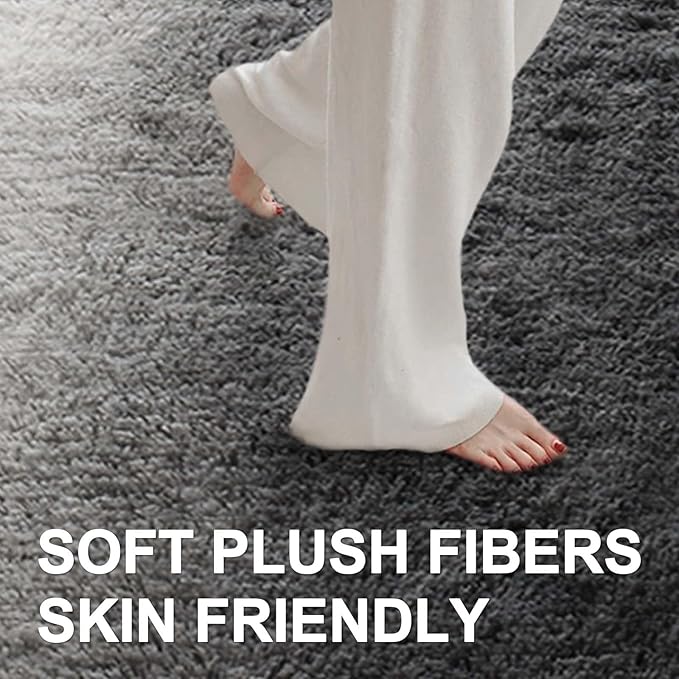 Area Rugs for Living Room, Tie-Dyed 5x7 Feet Soft Fluffy Shagg Plush Rug High Pile Large Indoor Modern Non-Slip Floor Carpet for Bedroom Nursery Kids Home Room Dorm Decor Aesthetic Grey White Gradient