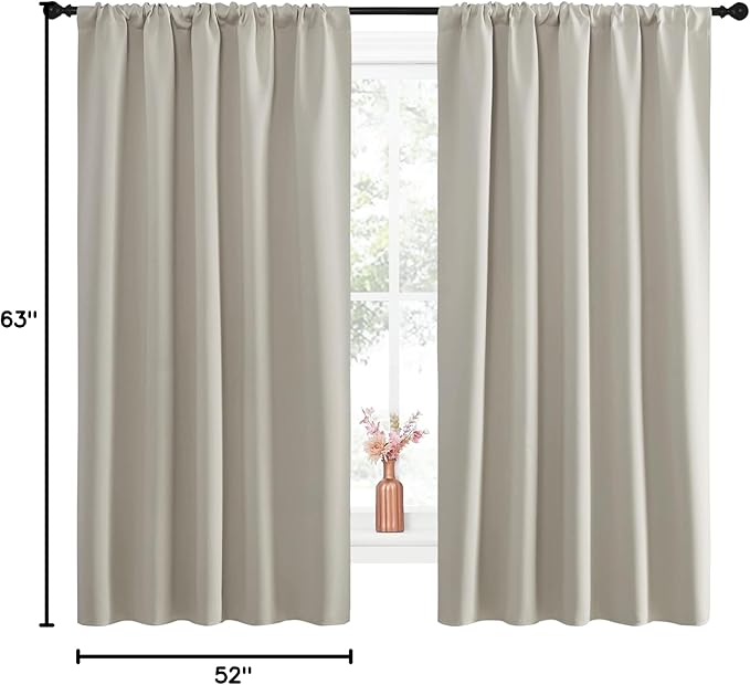 NICETOWN Blackout Curtains for Living Curtains, Room Darkening Window Curtain Panels, Easy-Care Solid Thermal Insulated Draperies/Drapes for Daughter Room (Natural, 2 Panels, 52 by 63)