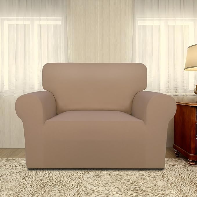 PureFit Super Stretch Sofa Slipcover – Spandex Non Slip Soft Couch Sofa Cover, Washable Furniture Protector with Non Skid Foam and Elastic Bottom for Kids, Pets (Oversized, Camel)