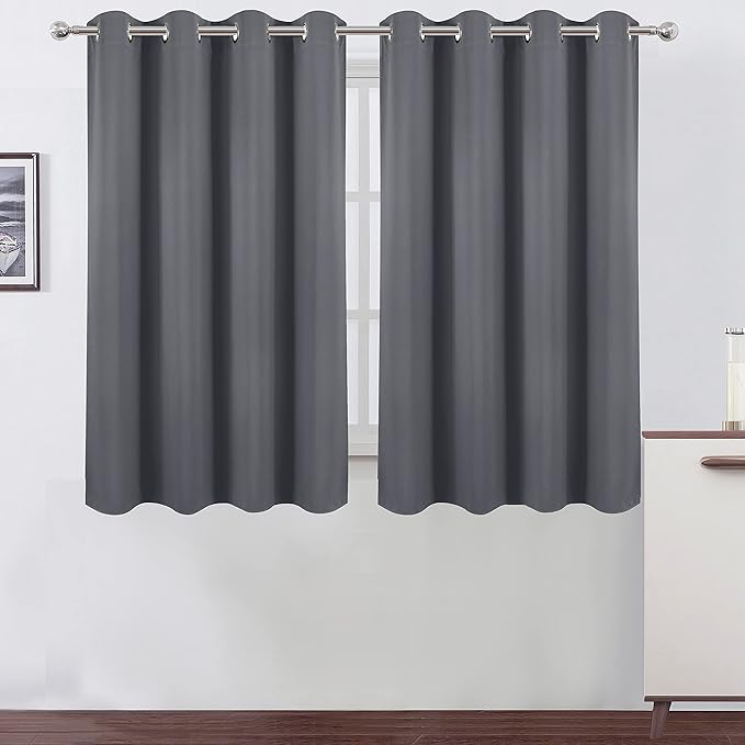 LEMOMO Grey Blackout Curtains/52 x 45 Inch/Set of 2 Panels Room Darkening Short Curtains
